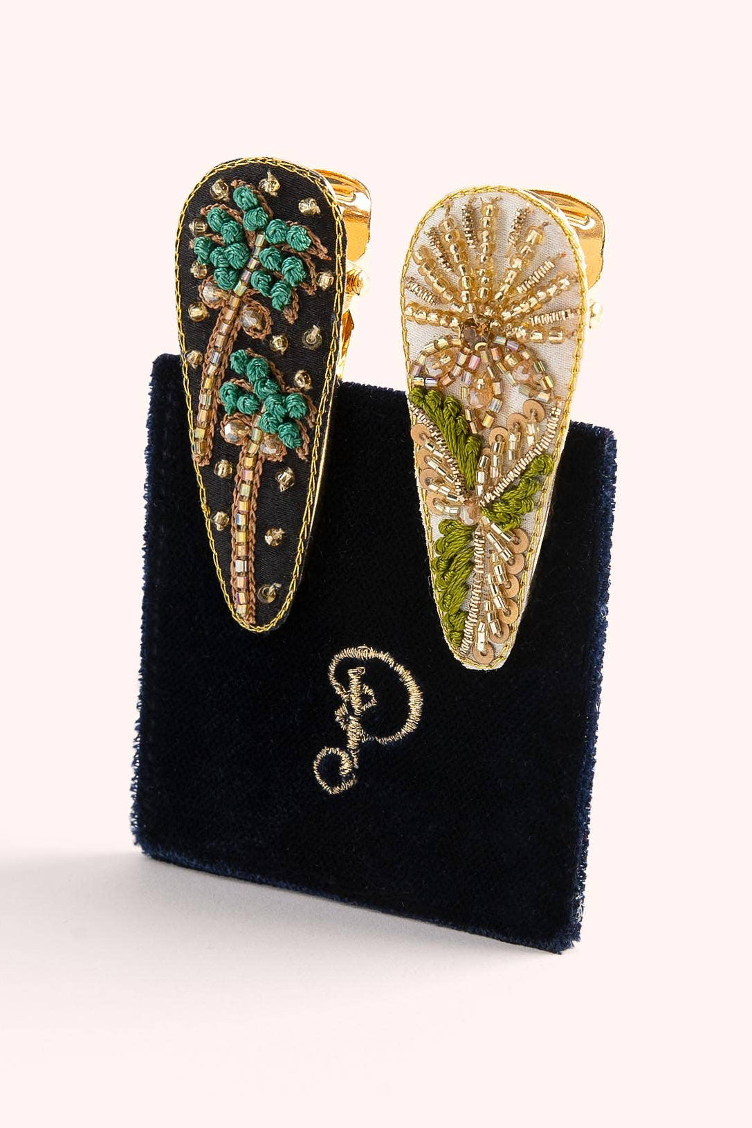 Jewelled Hairclips - Midnight Trees & Champagne Flower