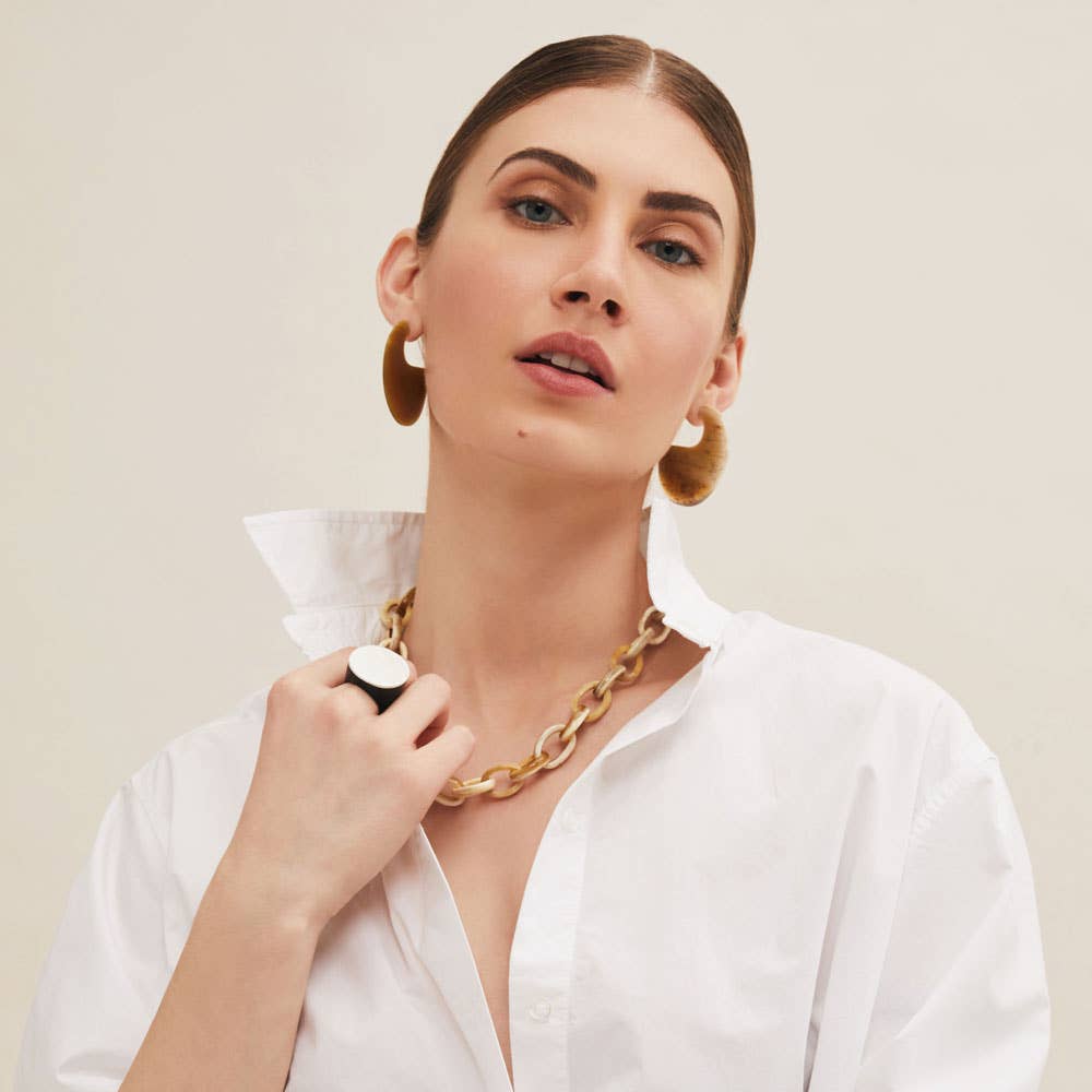 White Natural Round Buffalo Horn Ring jewellery gift women
: XL