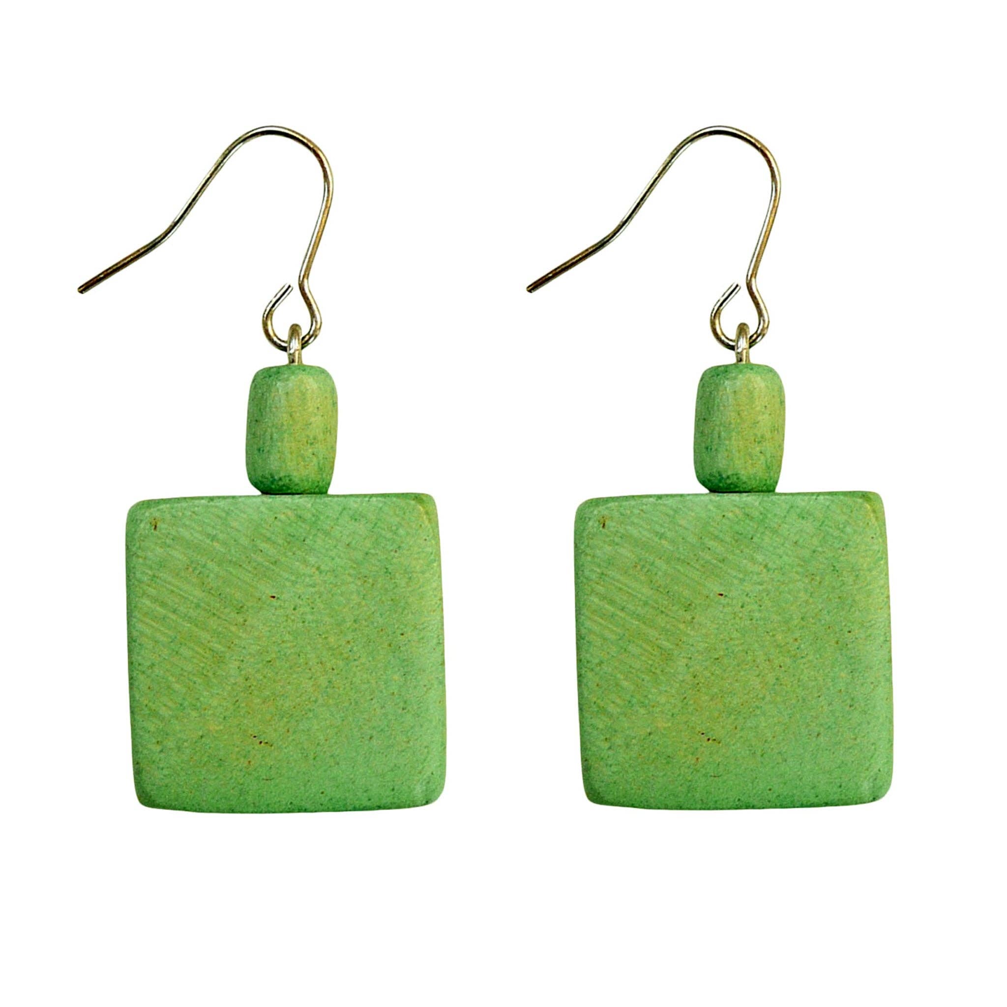 HWSE0 Wood Square Earrings: Turquoise Green