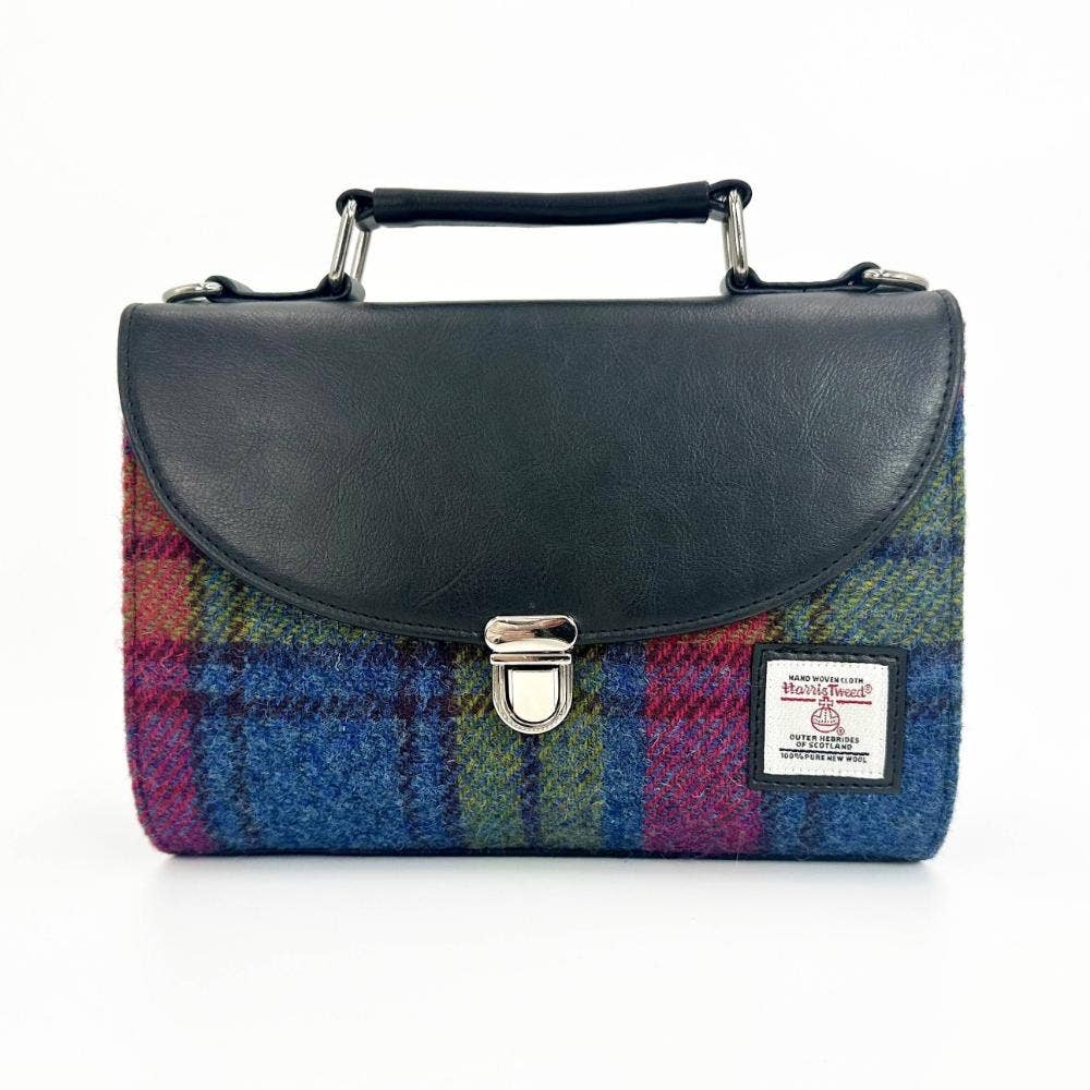 Harris Tweed Ladies Mini Day Satchel Bag Blue/Pink Check