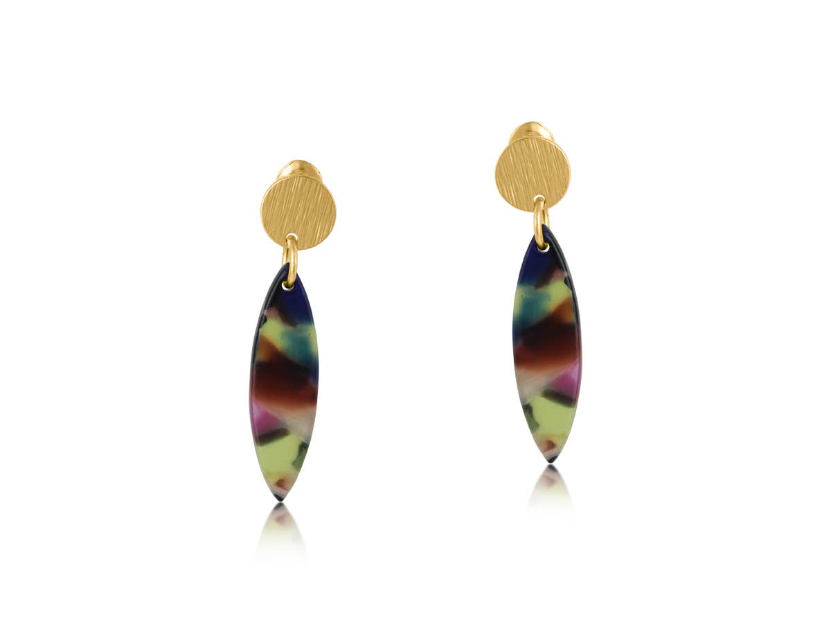Camille Metal and Resin Dangle Earrings: BLACK BLUE GREEN