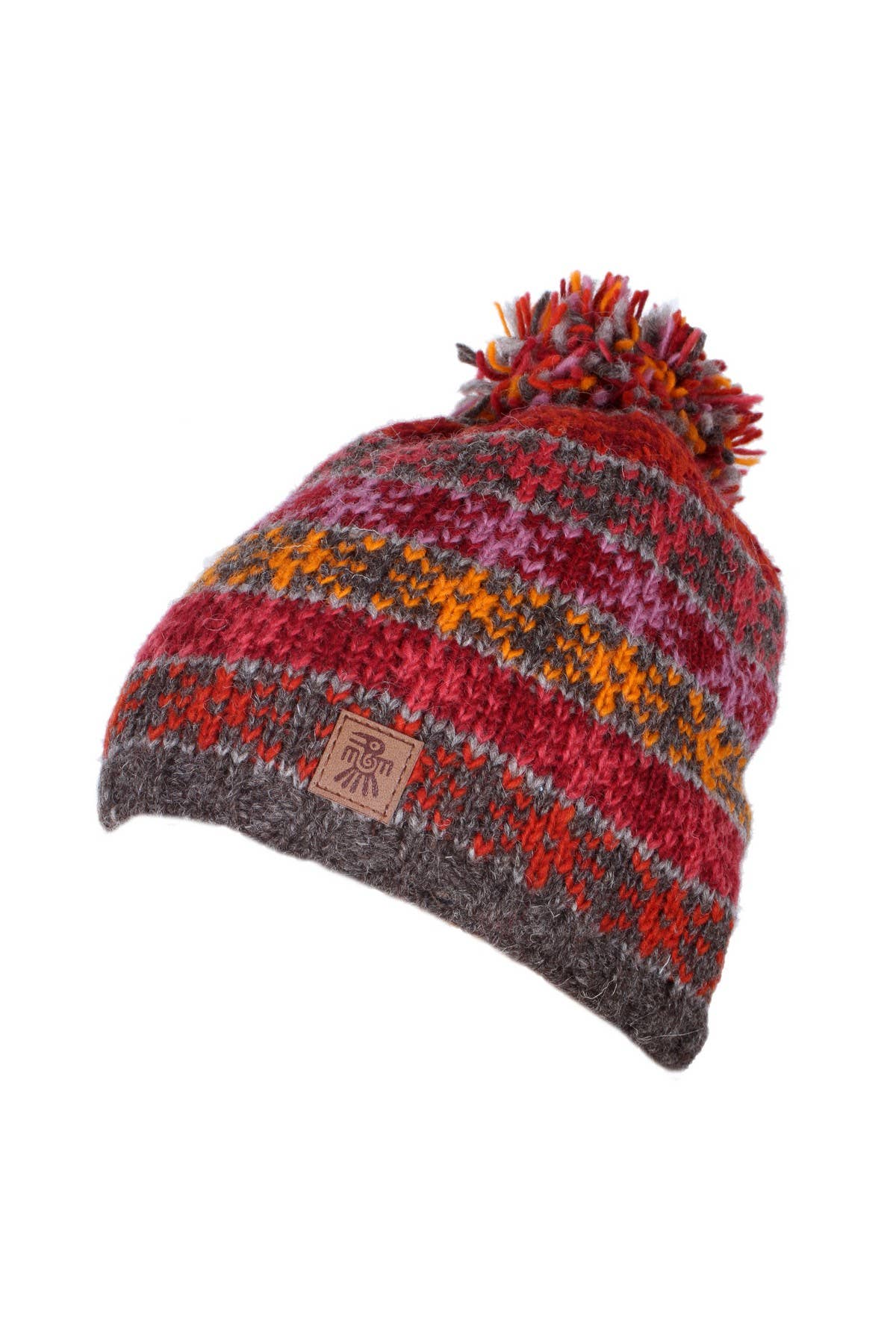 Tintagel Earth Fair Isle Pattern Bobble Hat Fine Knit Wool: Warm