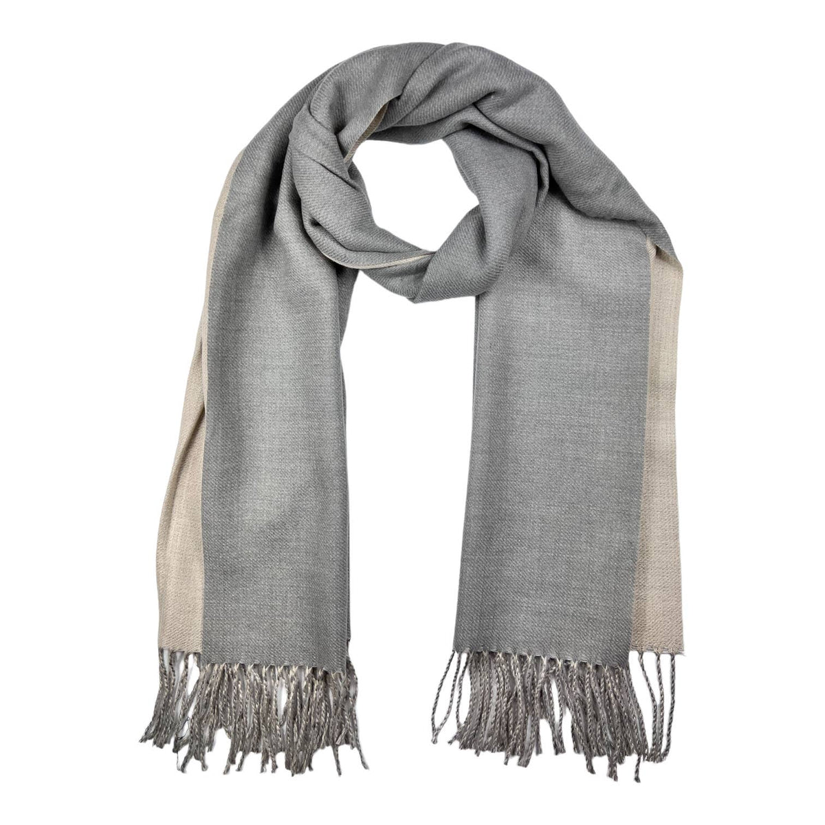 Reversible two tone coloured plain cashmere blend scarf: Oatmeal