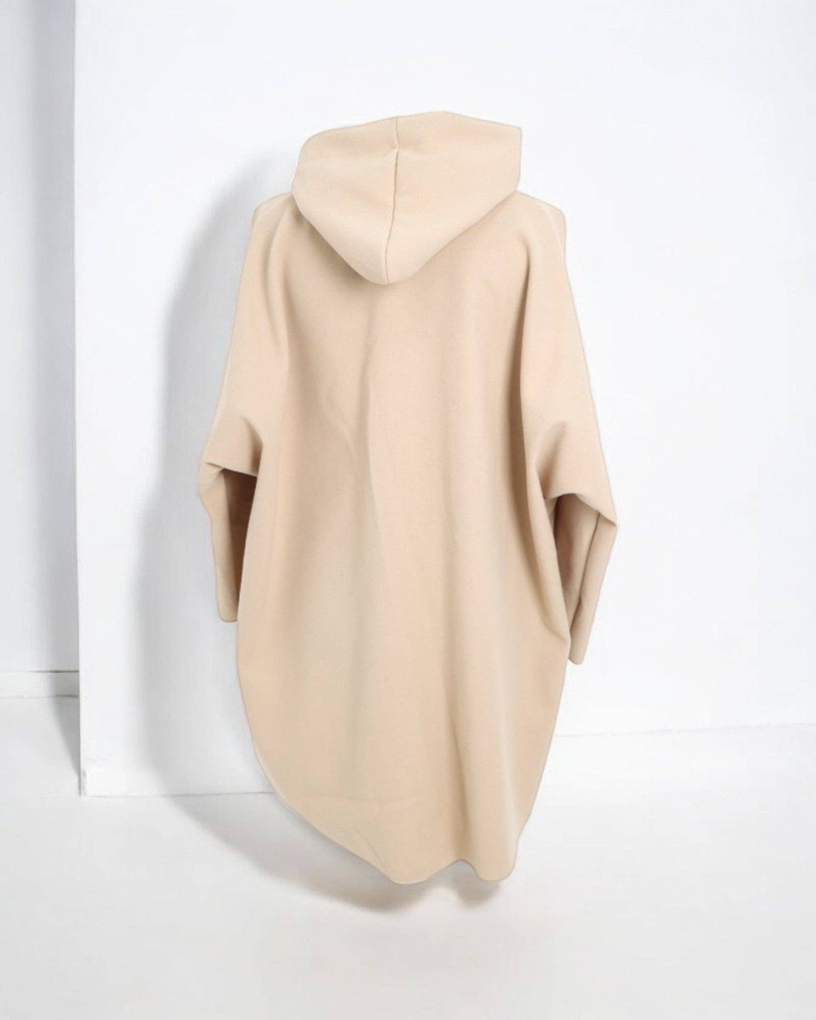 Italian Oversized Longsleeve Zip Up Drawstring Hooded Jacket: Beige / One Size To Fit UK 8-22