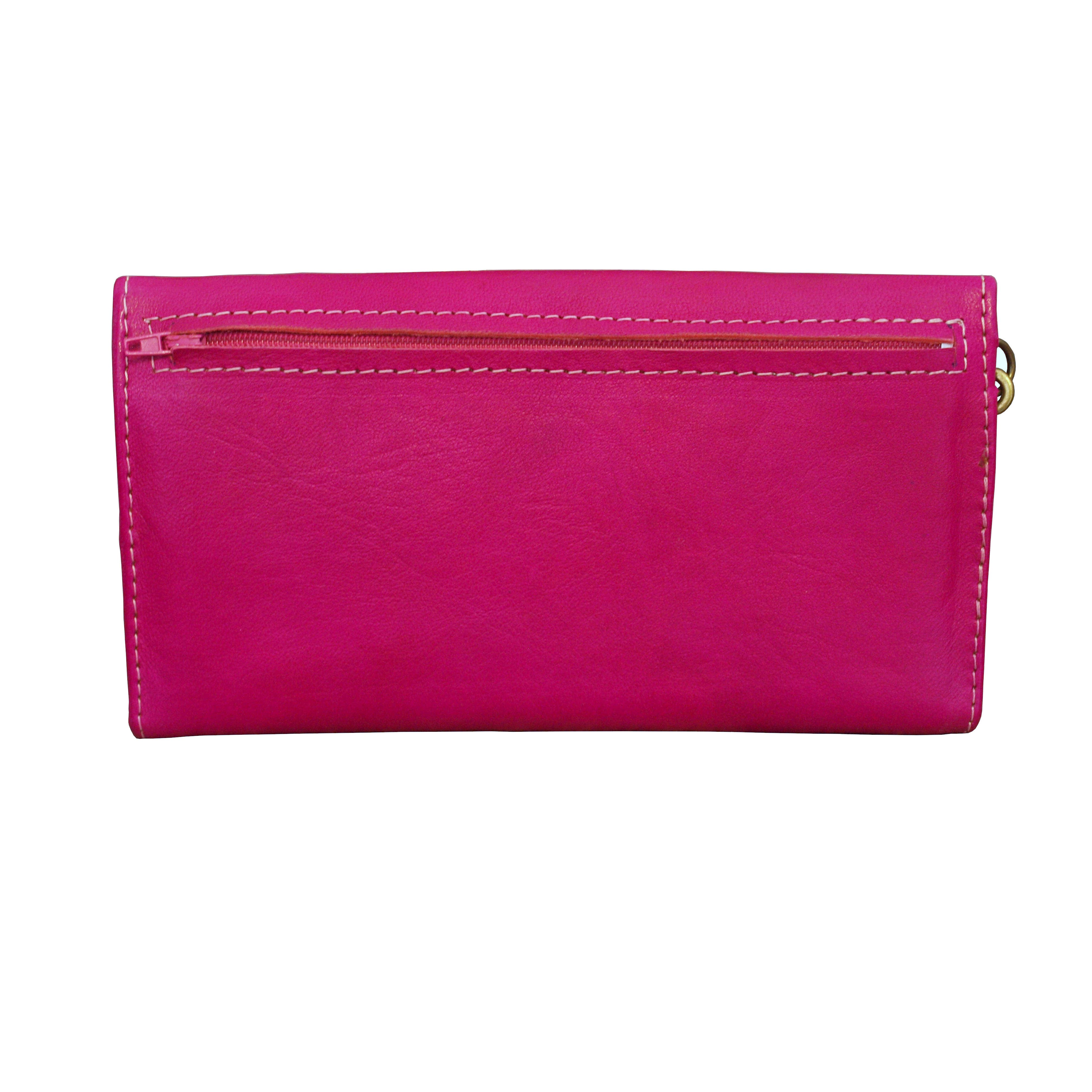 Large Leather Ladies Tri-Fold Purse: Red