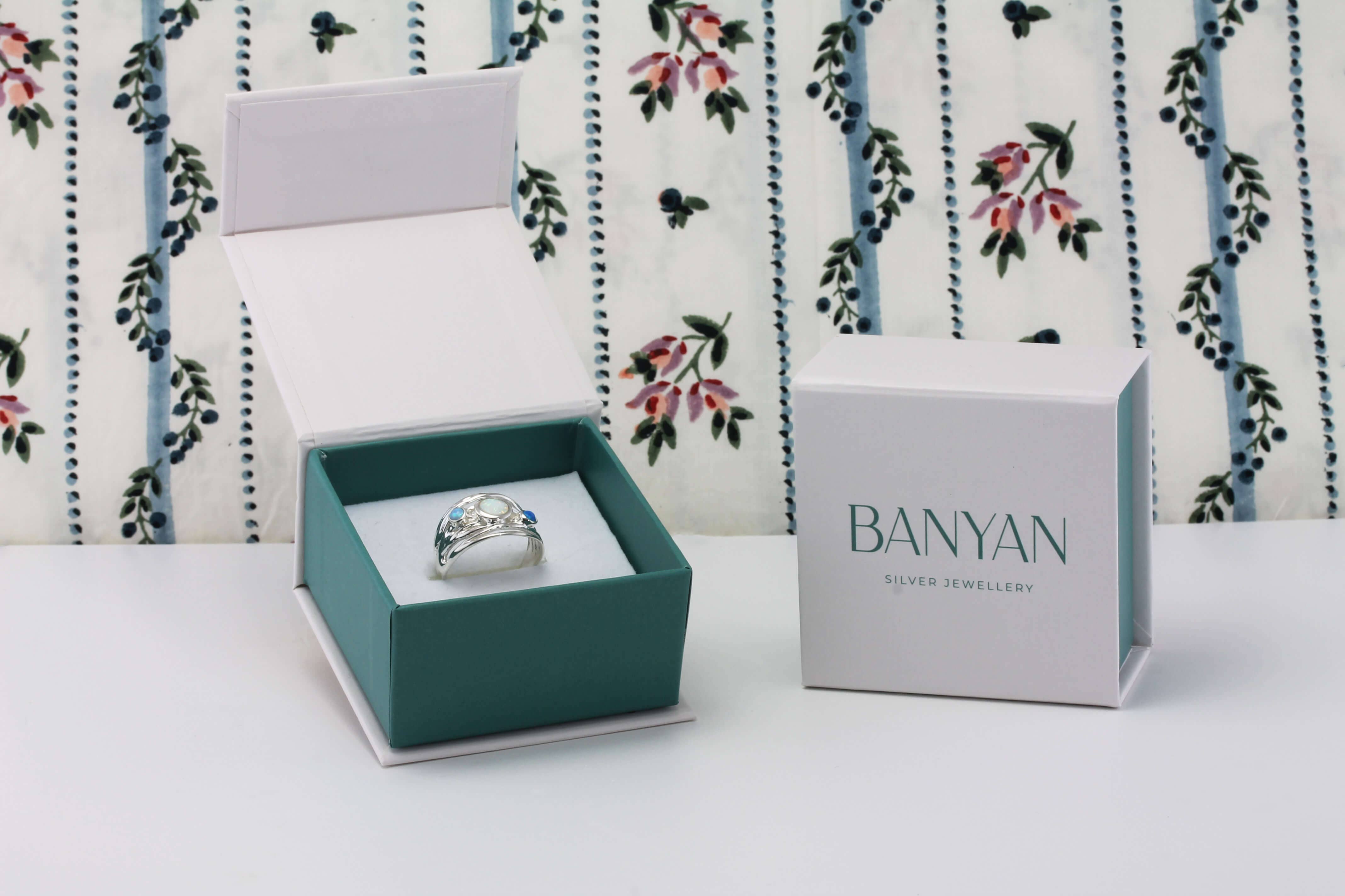 Handmade Sterling Silver Dainty Three Opalite Ring: S