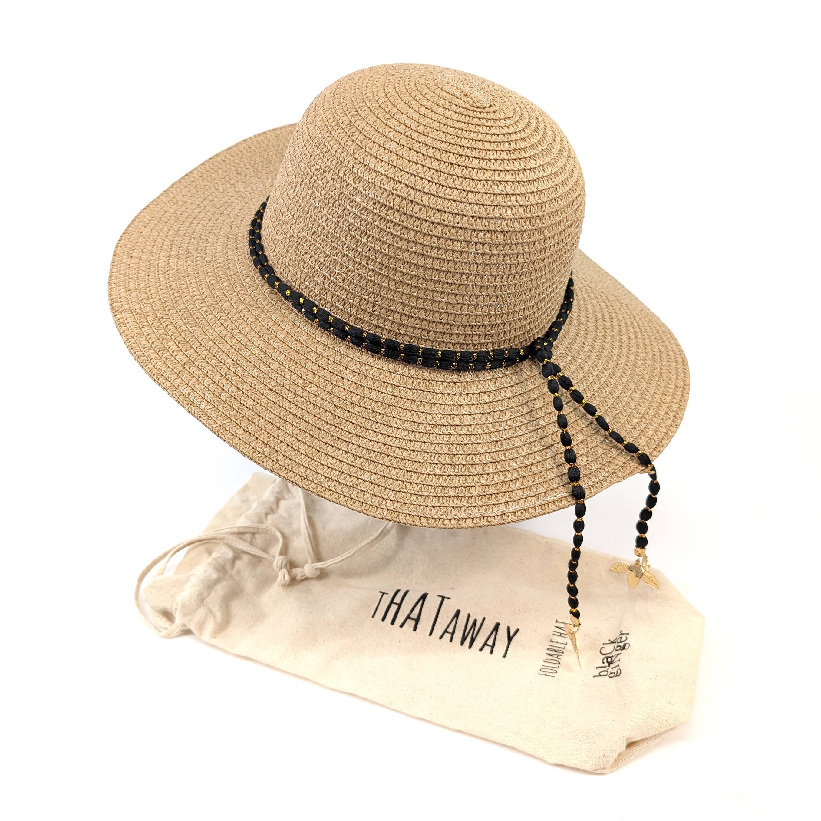 Gold Leaf Cloche Foldable Hat - Dark Natural (57cm)