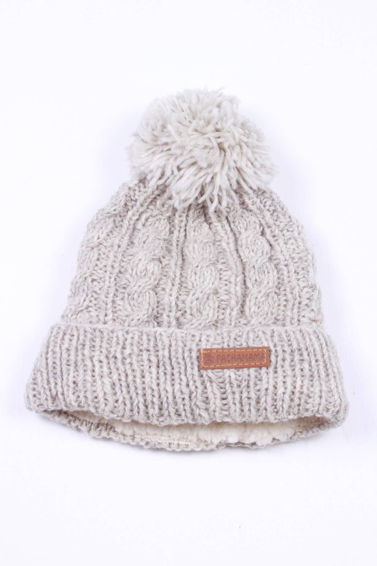 Chamonix - Cable Knit Sherpa Lined Wool Winter Bobble Hat Oatmeal: Oatmeal
