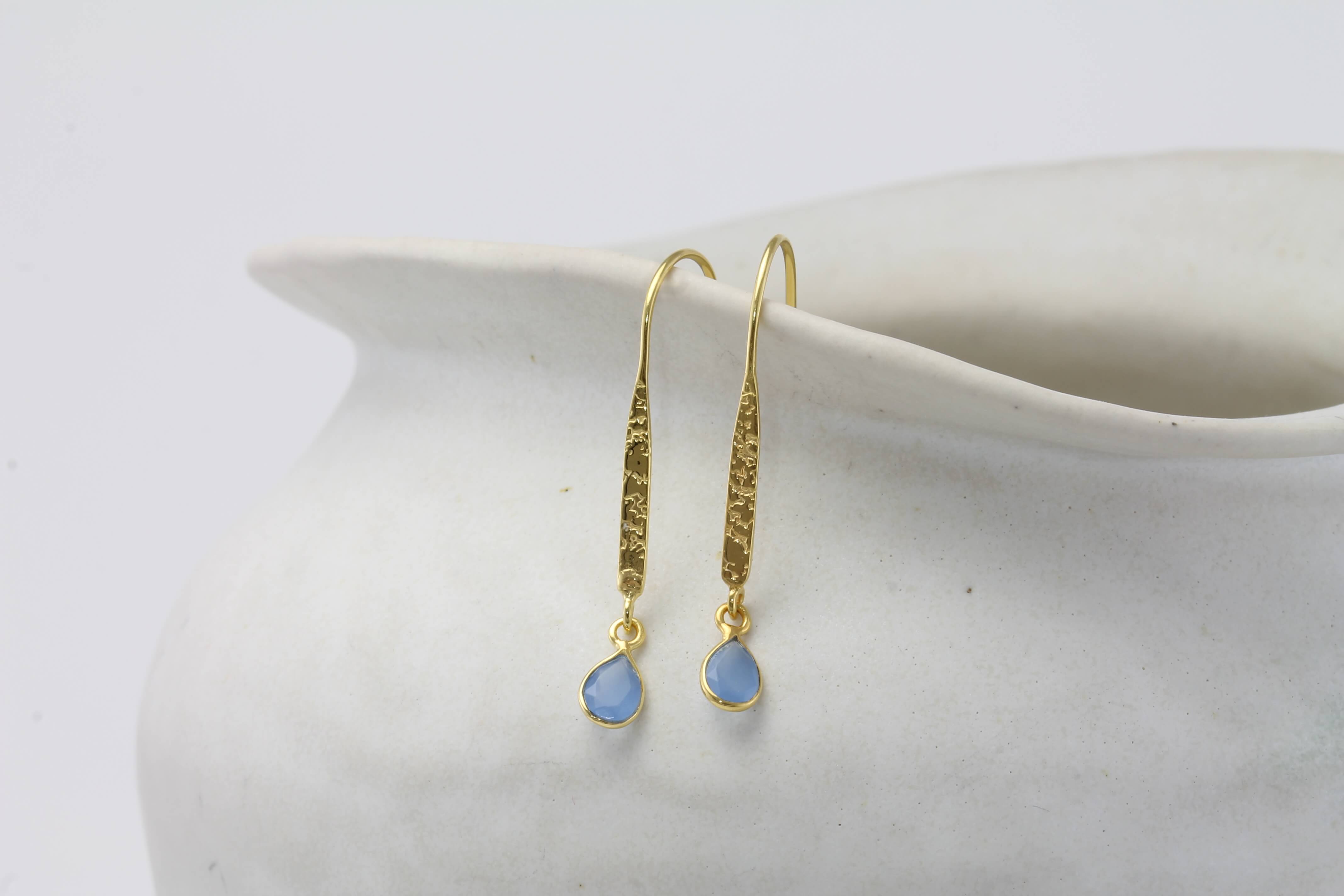 Handmade Blue Chalcedony Gold Vermeil Drop Earrings