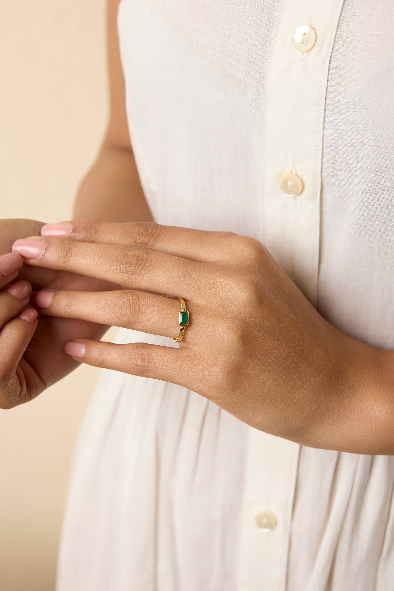 Green Onyx Gold Vermeil Ring: P