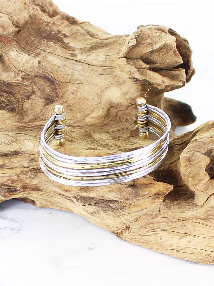 NARROW MIXED SILVER & GOLD BAR CUFF