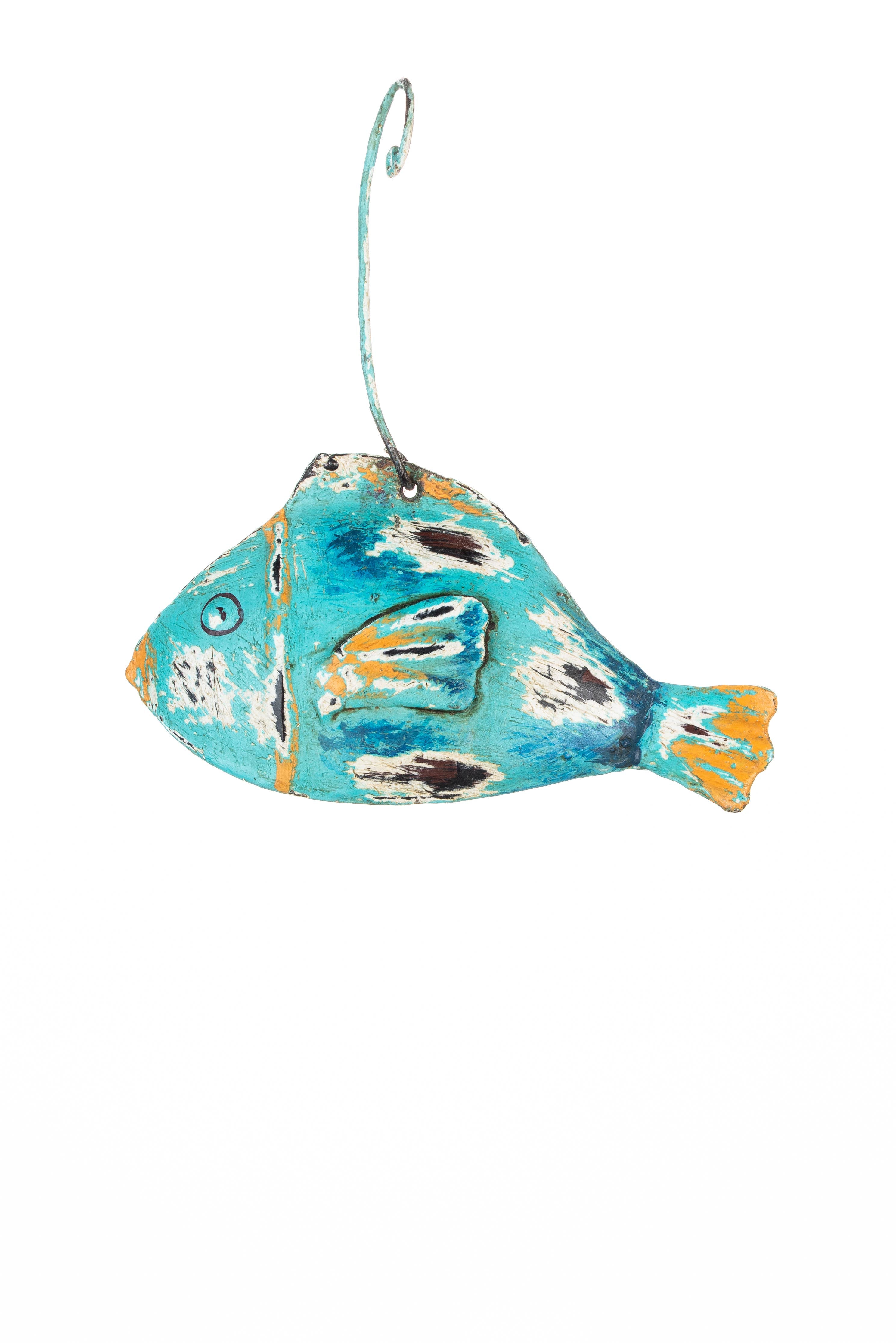 Hooked Turquoise Iron Fish