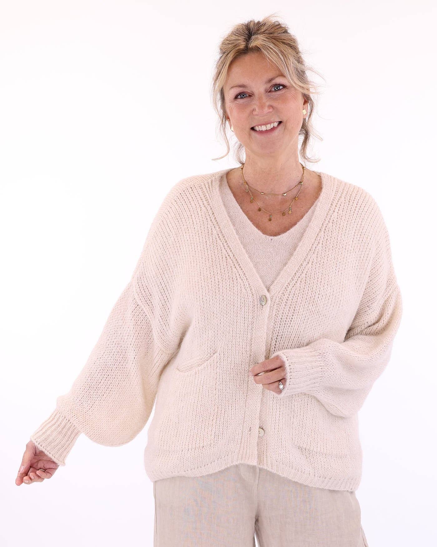 Alpaca Blend Pocket Cardi: Cream