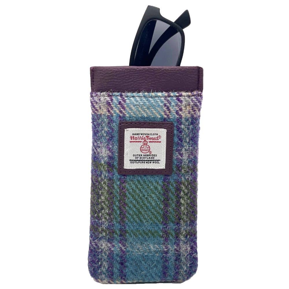 Harris Tweed Glasses Sleeve Green Purple Plaid