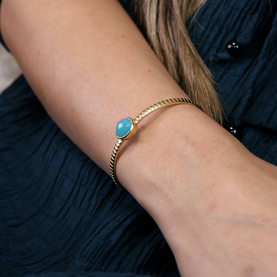 Luxury Gold Plated Amazonite Bangle: Green/Gold