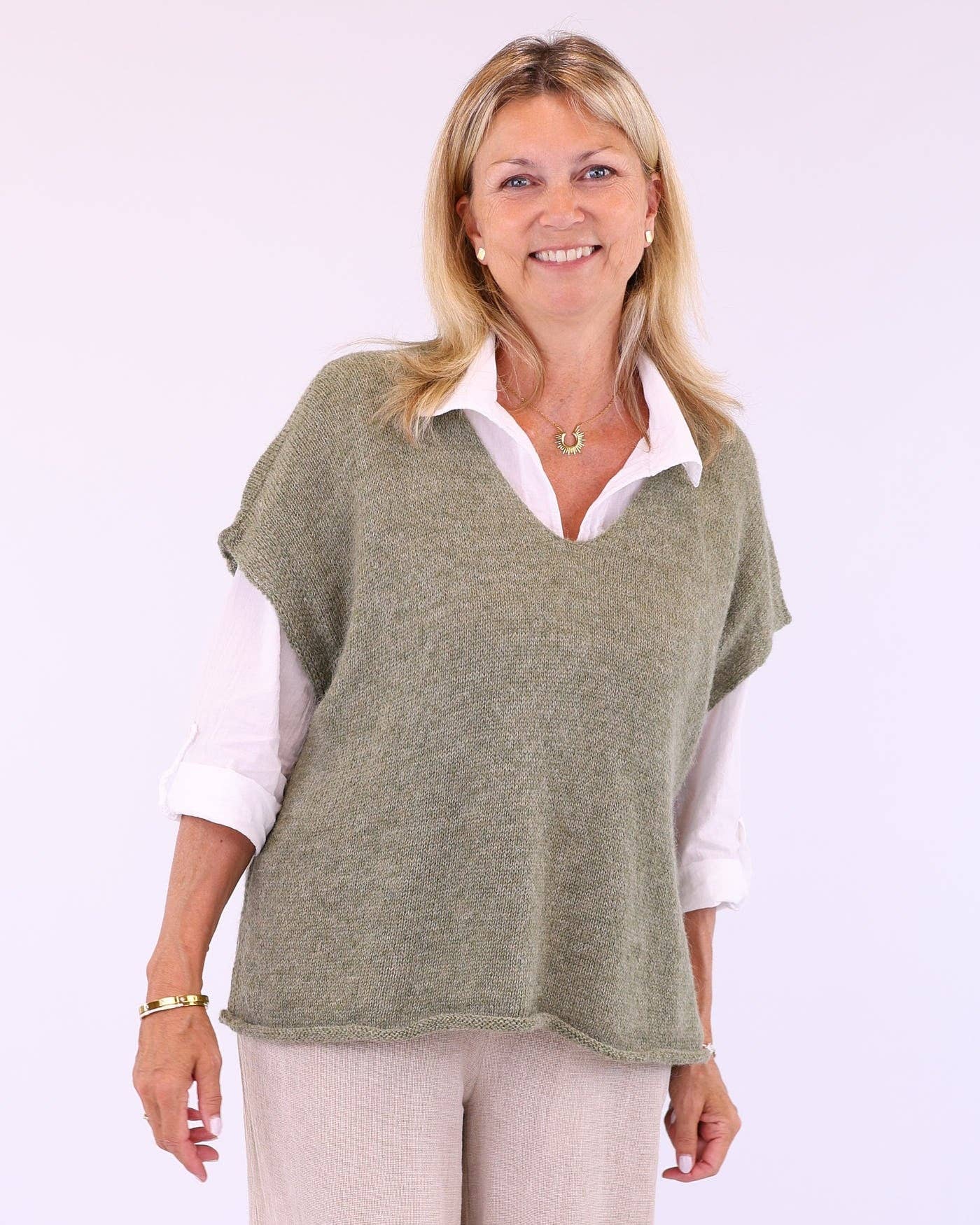 Alpaca Blend V Neck Tunic: Soft Moss