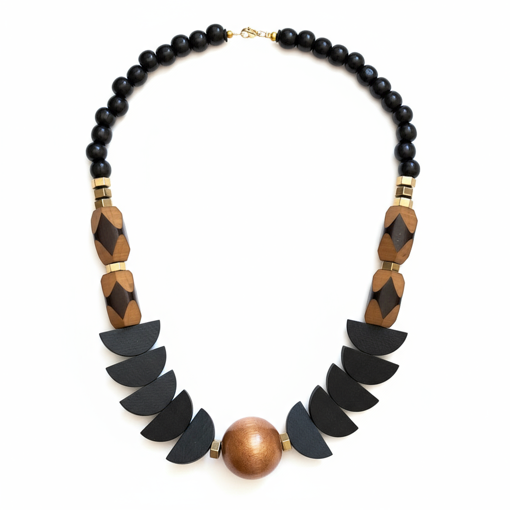 MRL03 - Statement necklace, Hematite, painted wood and acrylic