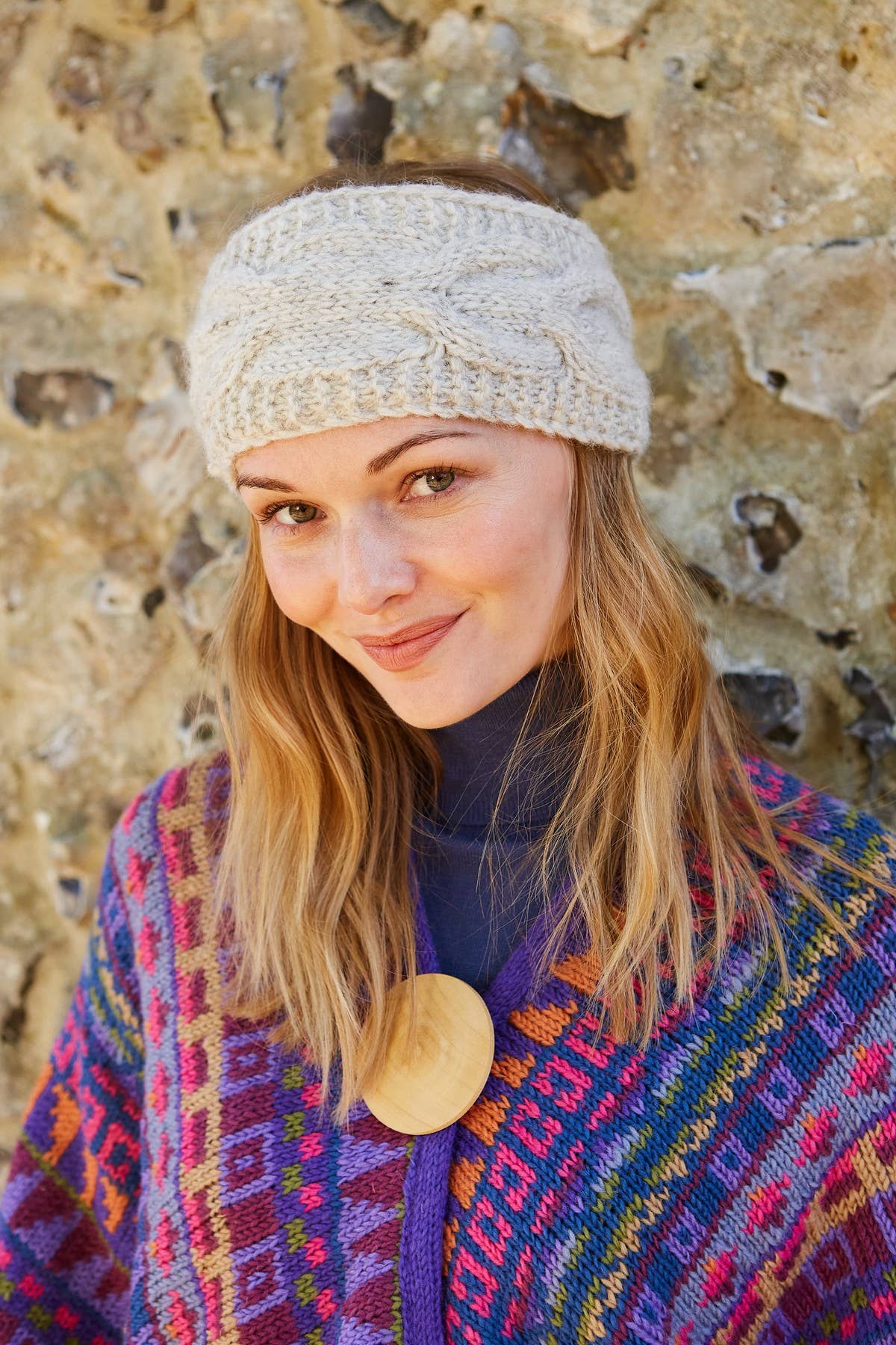 Chamonix Natural Wool Cable Knit Winter Ear Warmer Headband: Oatmeal