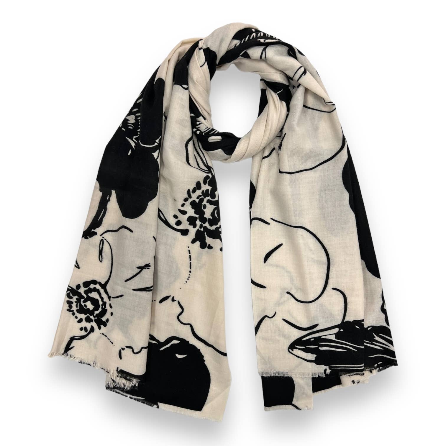Flower sketch print on medium weight scarf: Beige
