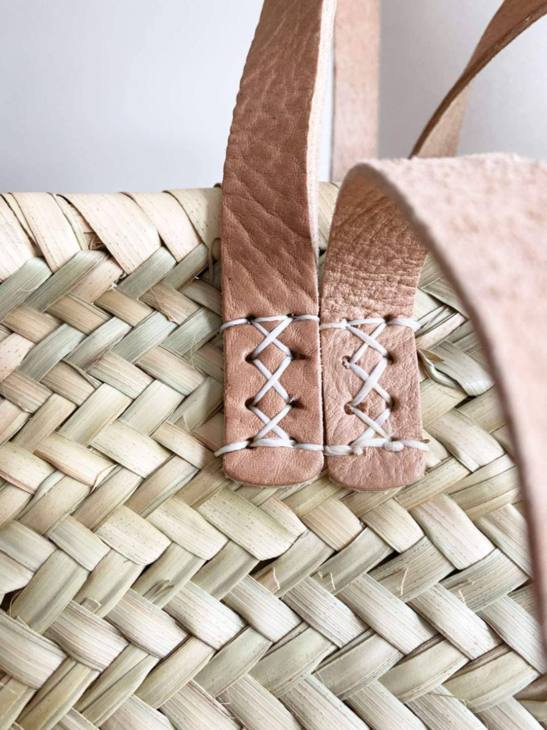 Handmade Straw Bag with Leather Handles, French Market Bag: Brown