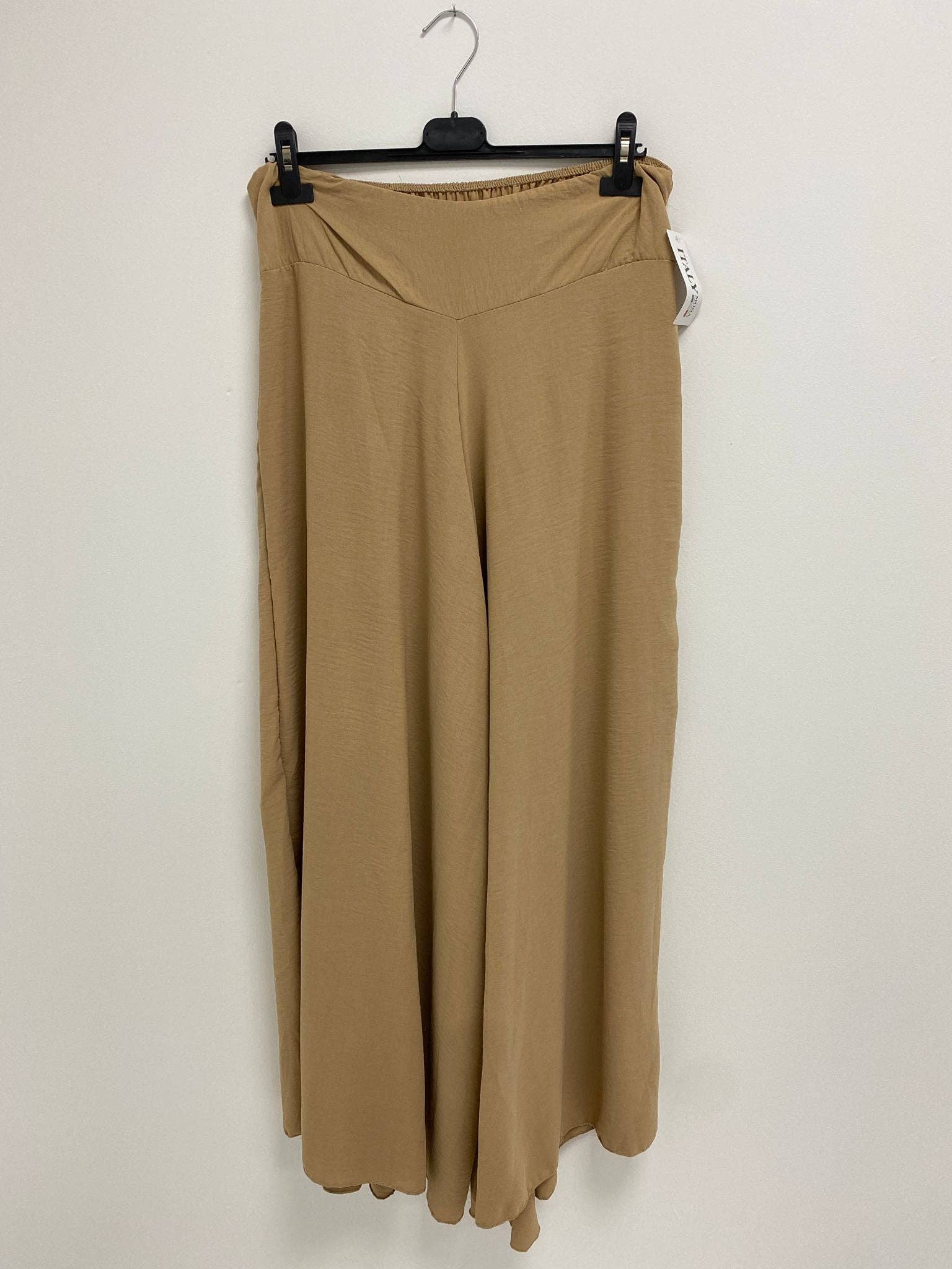 Italian Plain Palazzo Trousers: Beige / One Size (UK 10-24)