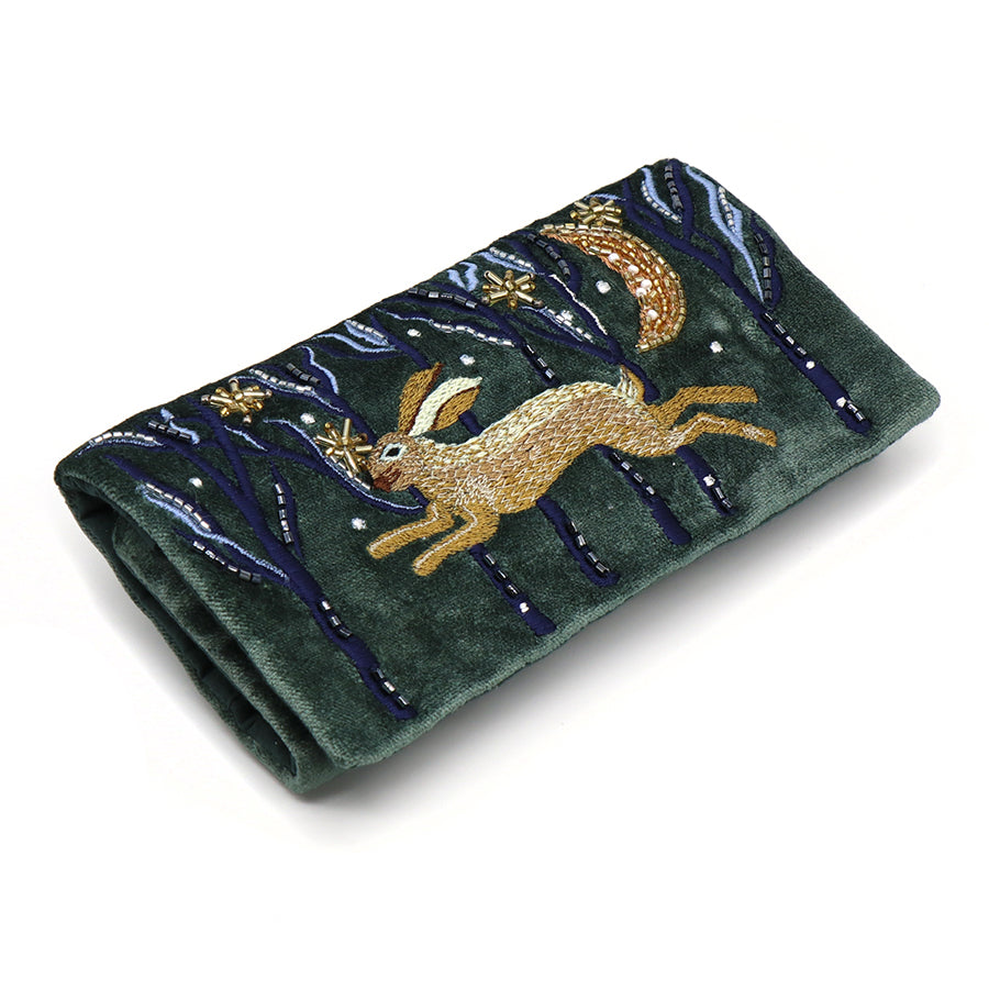 Midnight Green Embroidered Jewellery Roll