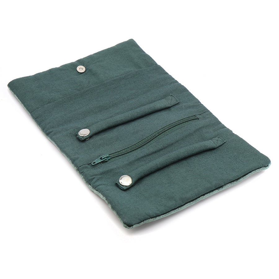 Midnight Green Embroidered Jewellery Roll