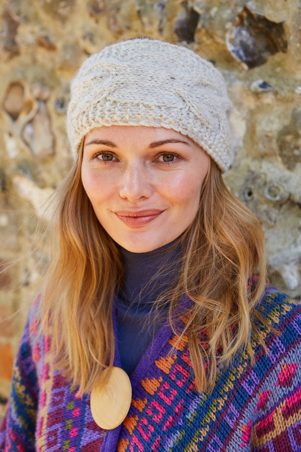 Chamonix Natural Wool Cable Knit Winter Ear Warmer Headband: Oatmeal