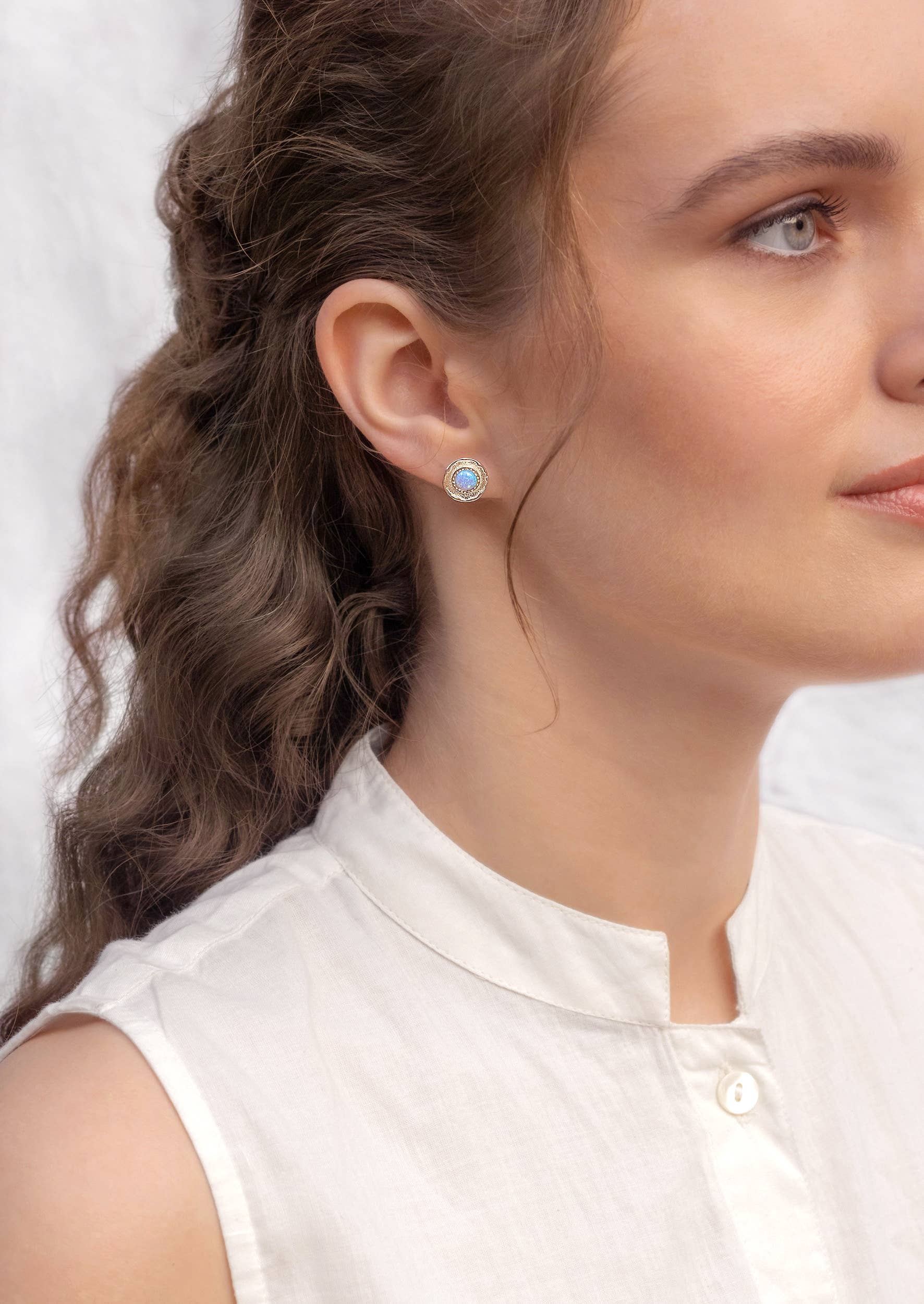 Silver Blue Opalite Stud Earrings