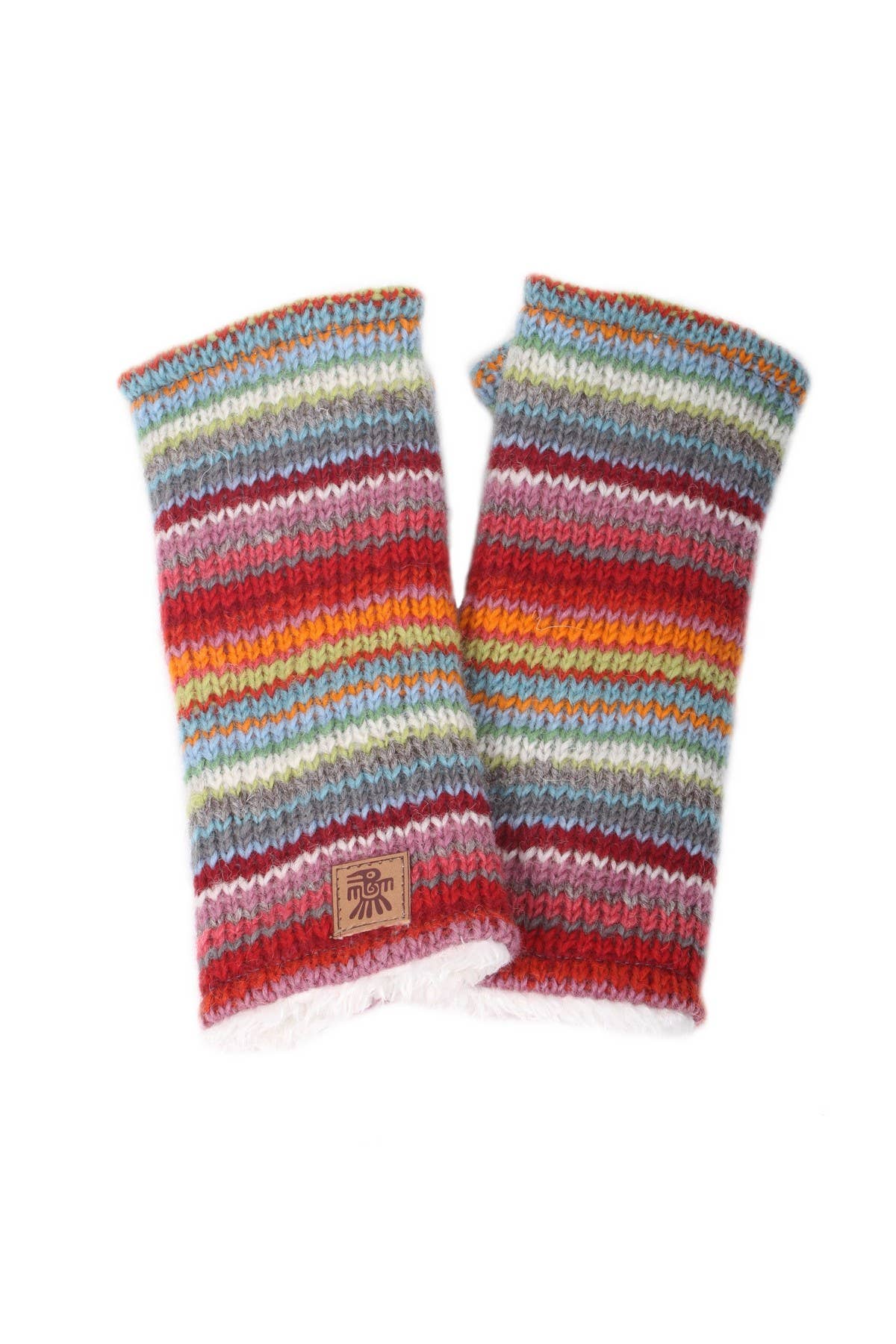 Seville Knit Fingerless Gloves Sunset Striped Sherpa Fleece: Handwarmer