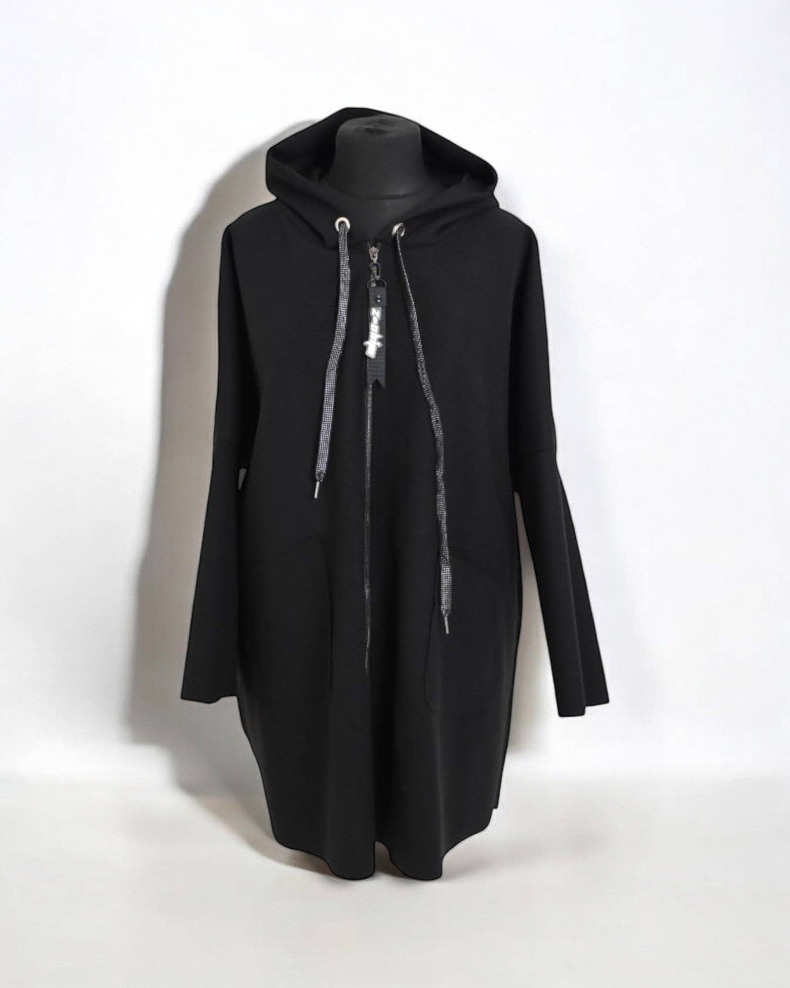 Italian Oversized Longsleeve Zip Up Drawstring Hooded Jacket: Beige / One Size To Fit UK 8-22