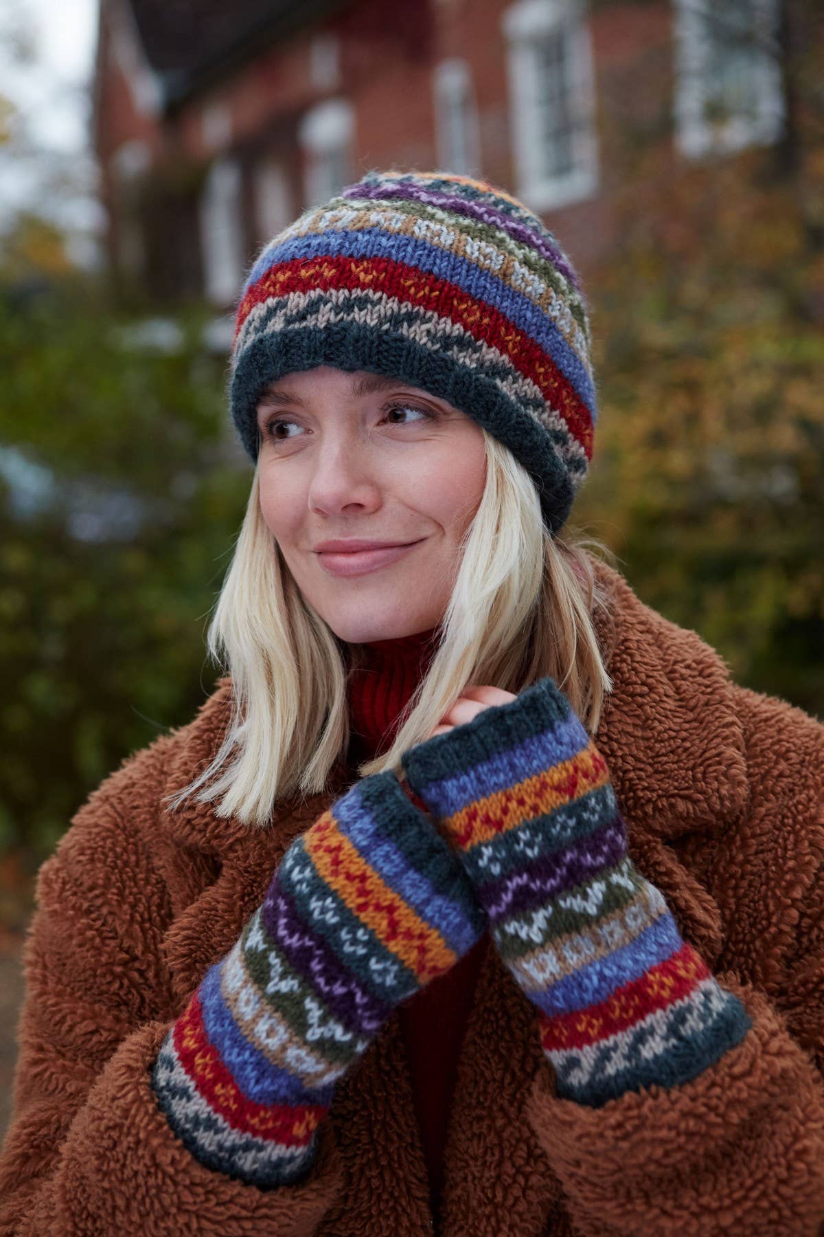 Elveden - Knitted Wool Earthy Green Fair Isle Beanie Hat: One Colour