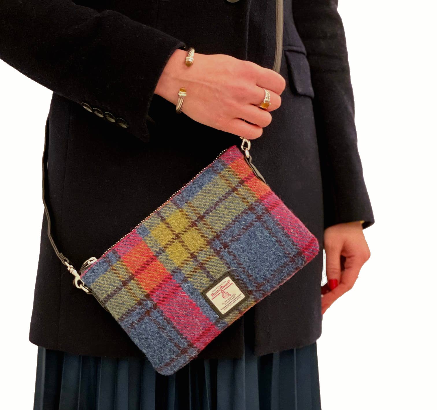 Harris Tweed Zip Purse Bag Blue Pink Check