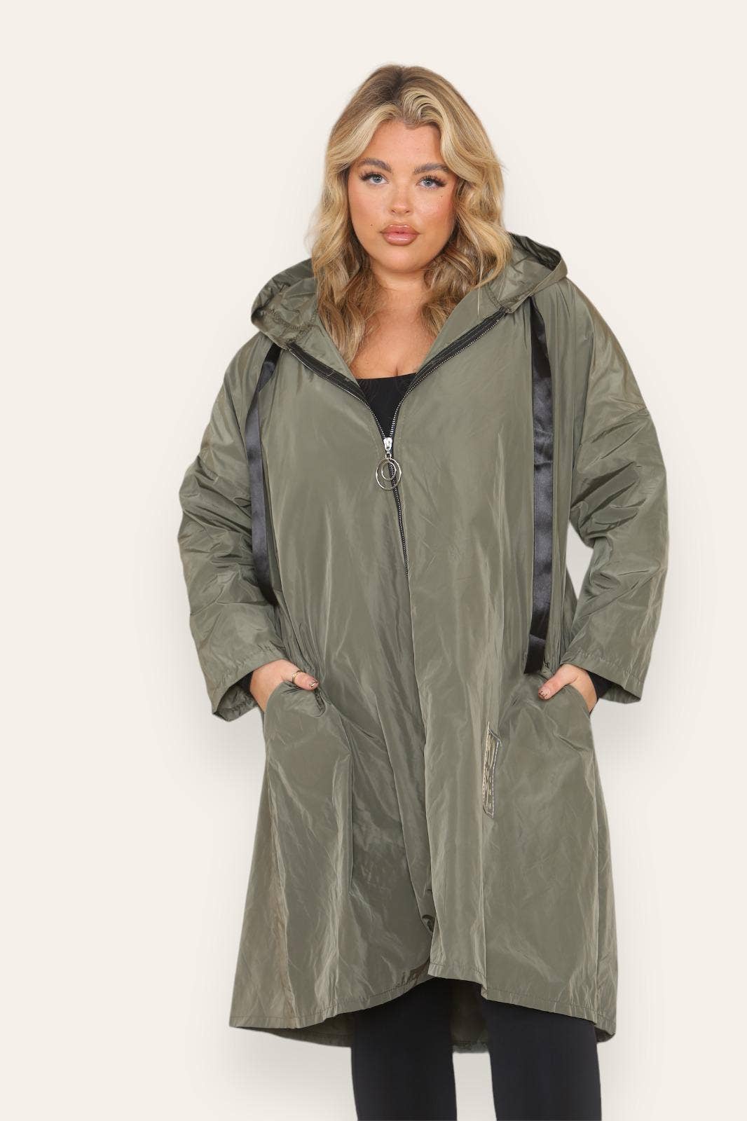 Oversized Hooded Rain Mac: Silver Grey / One Size To UK 16-24