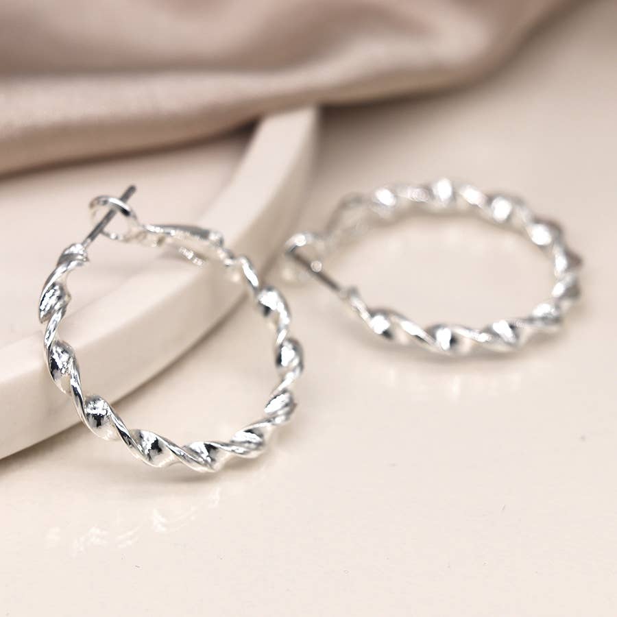 Silver Plated Twist Hoop Earrings: Silver