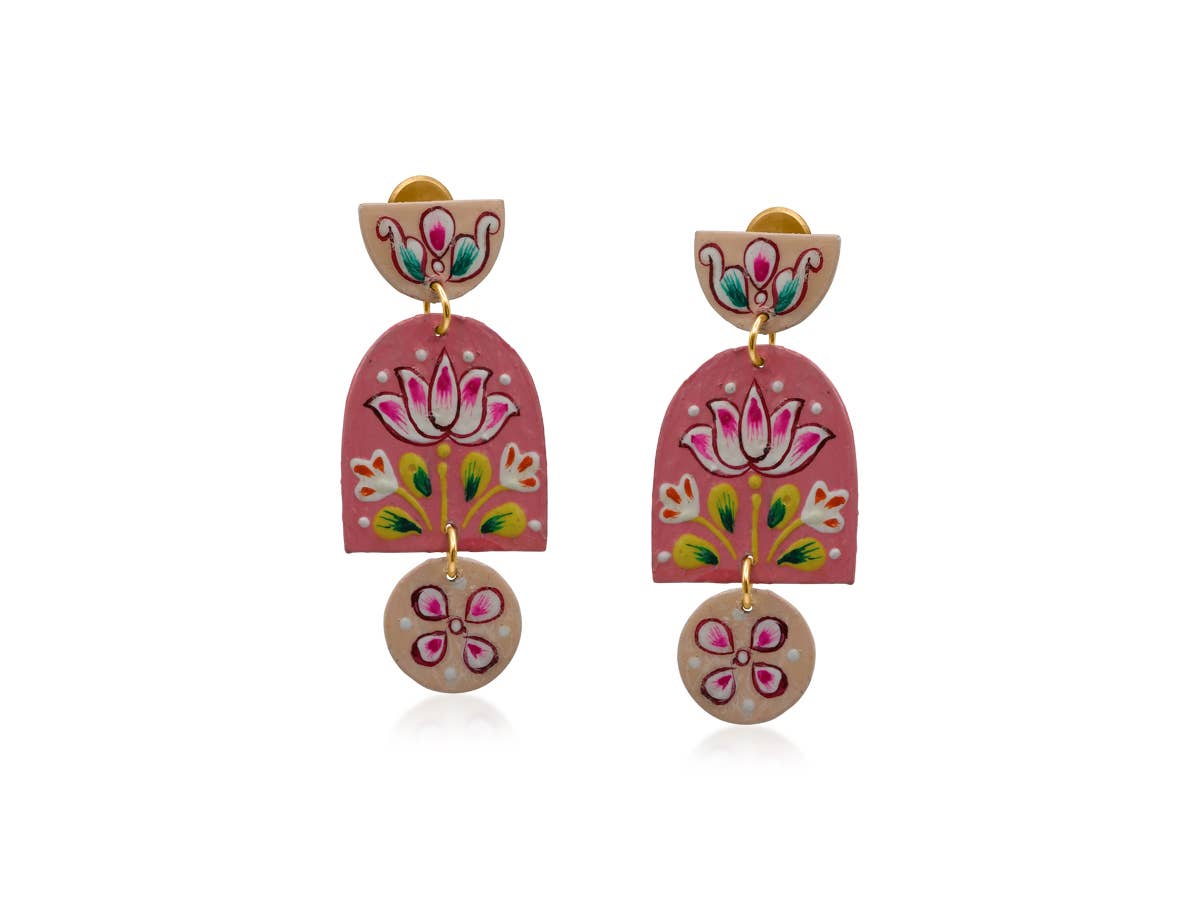 Padma Statement Hand Painted Artisan Earrings: Black Red