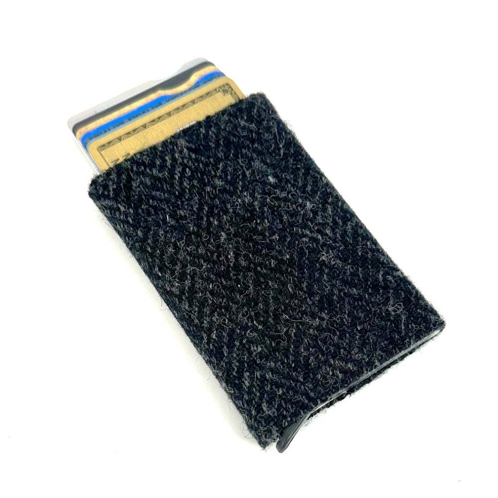 Harris Tweed RFID Pop Up Card Holder Charcoal Herringbone
