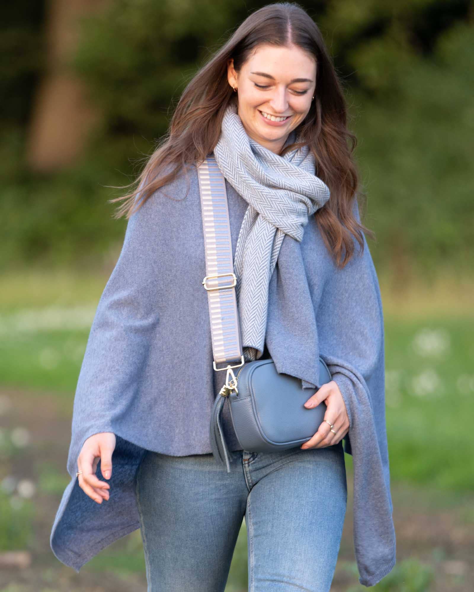 Classic Cashmere Blend Poncho: Denim Blue