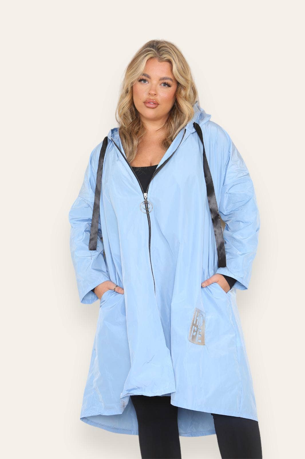 Oversized Hooded Rain Mac: Silver Grey / One Size To UK 16-24
