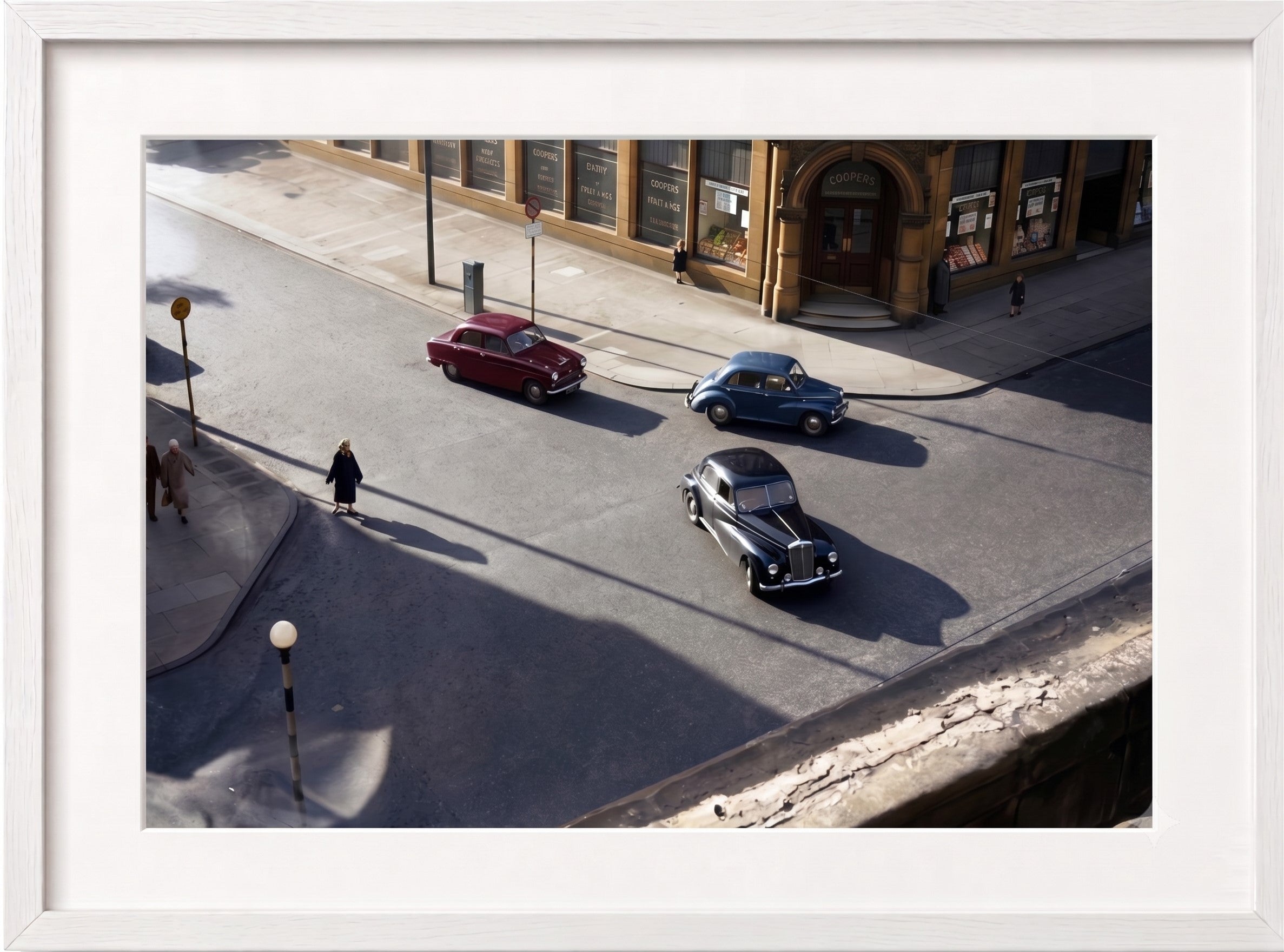 Bank street Cars 1960 framed print A4