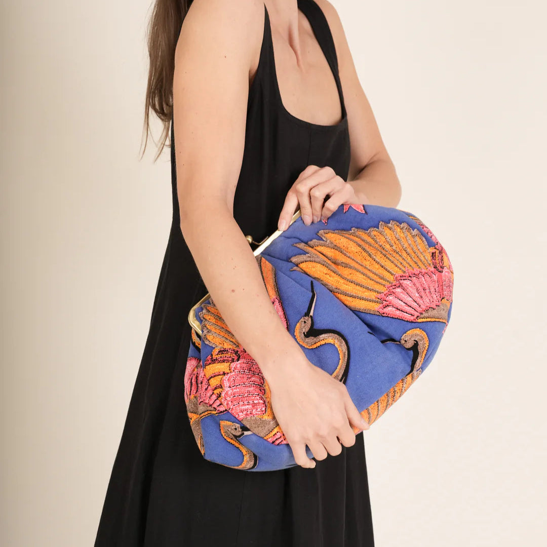 Cobalt Crane Kiss Lock Cluch Bag