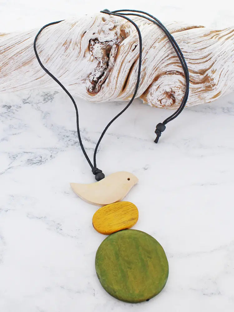 wooden bird necklace Dark green