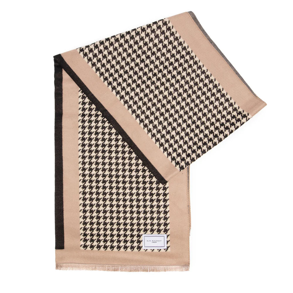 Black houndstooth scarf with beige pattern and Lily Baymon label