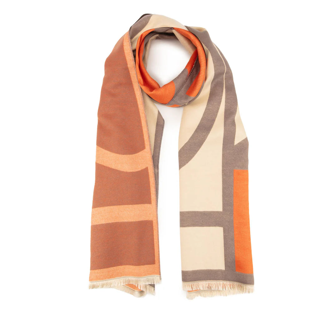 Grey and Cream Art Deco Scarf with Geometric Warm Tones