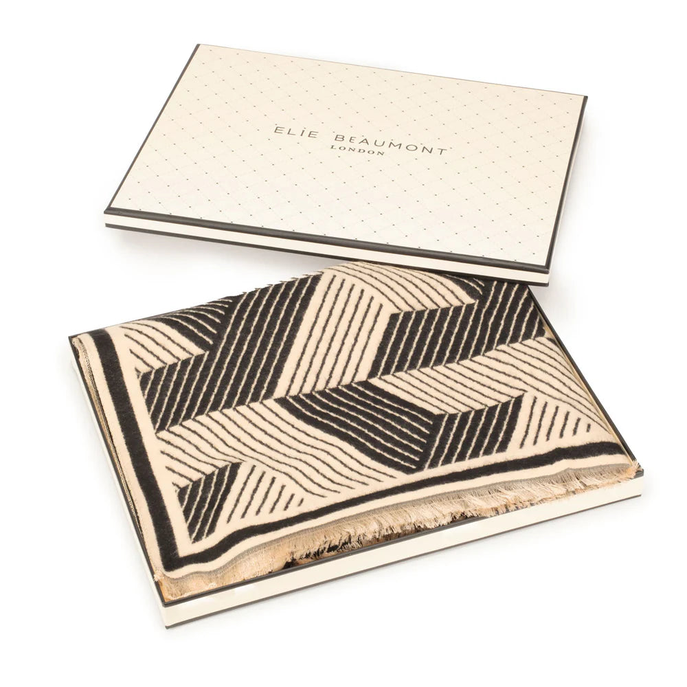 Black + Ivory Mosaic Scarf in Elie Beaumont London gift box