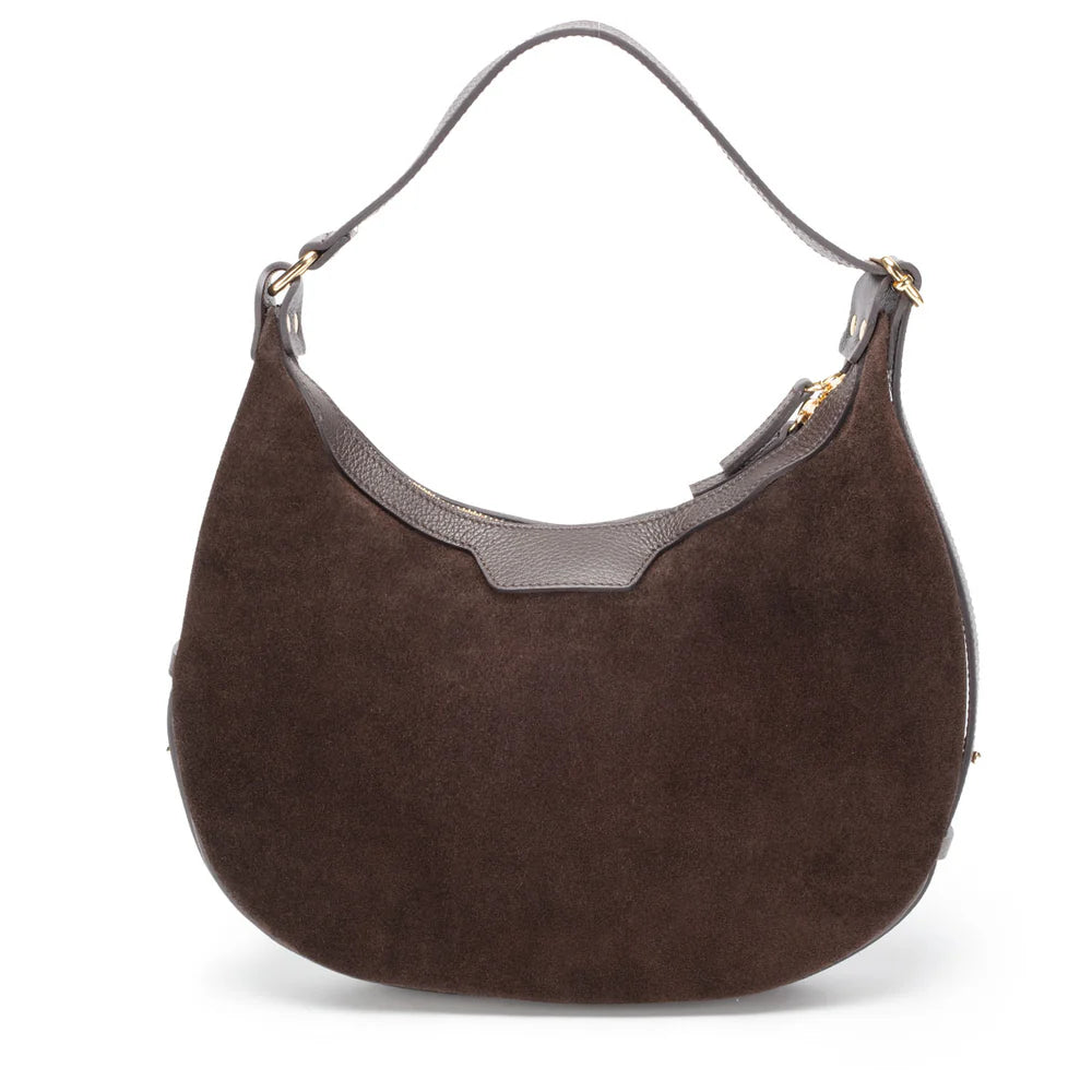 Brown Suede Cresent shoulder handbag