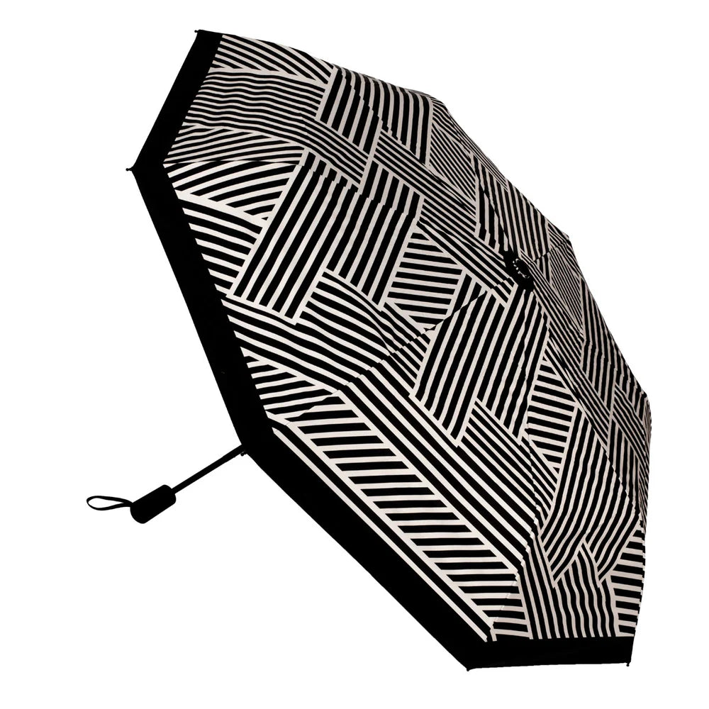 Compact black and sand geometric patterned umbrella