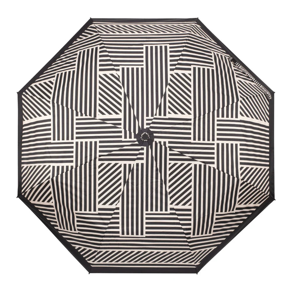 Black and sand geometric patterned umbrella with abstract design