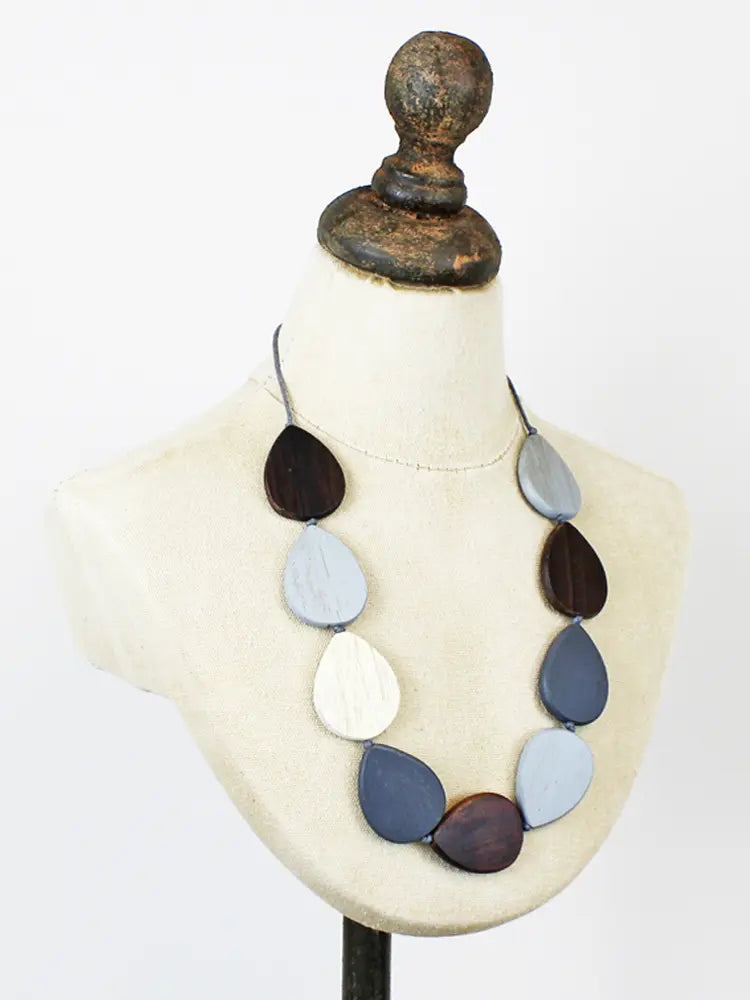 Wooden Teardrop Necklace Grey