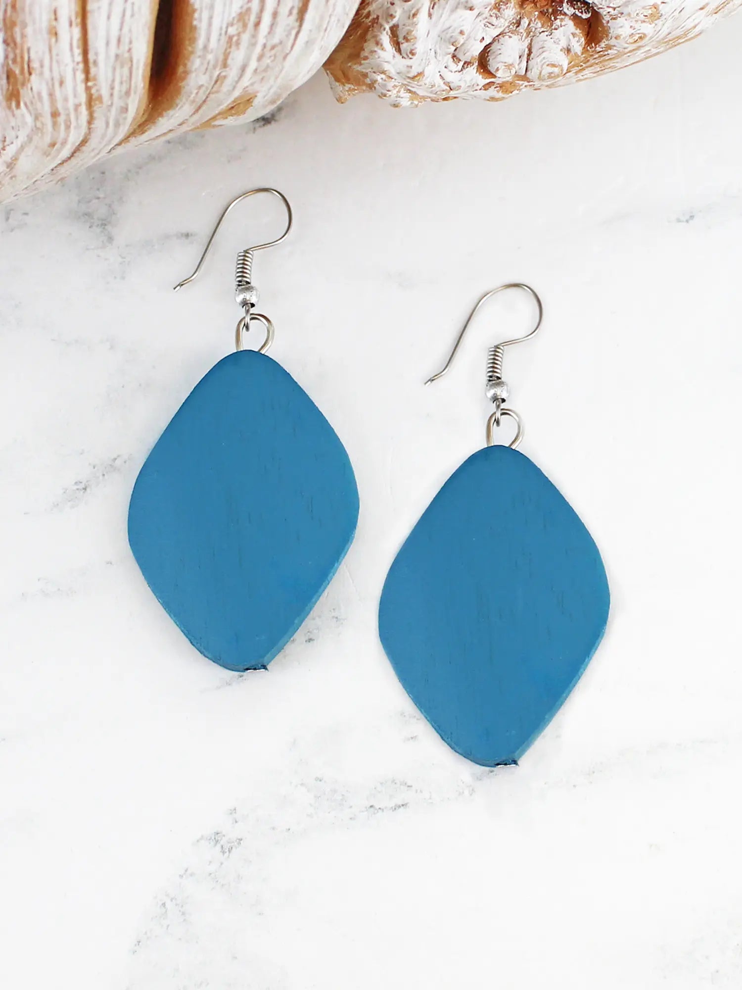Teal Wooden Diamond Earrings